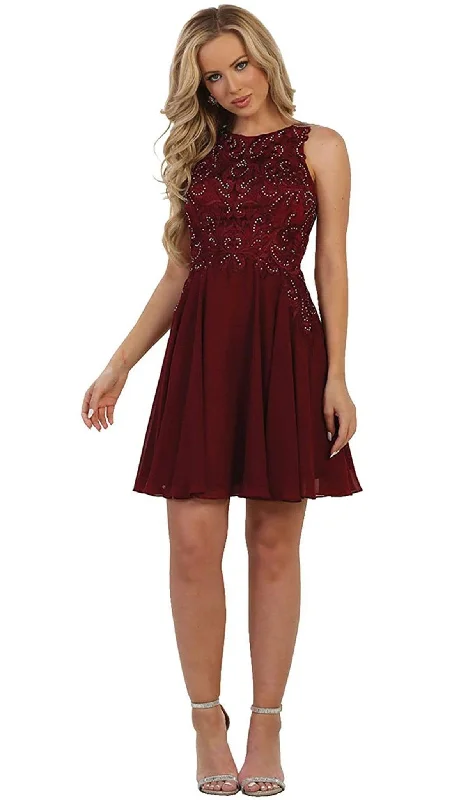 May Queen - MQ1556 Beaded A-Line Cocktail Dress